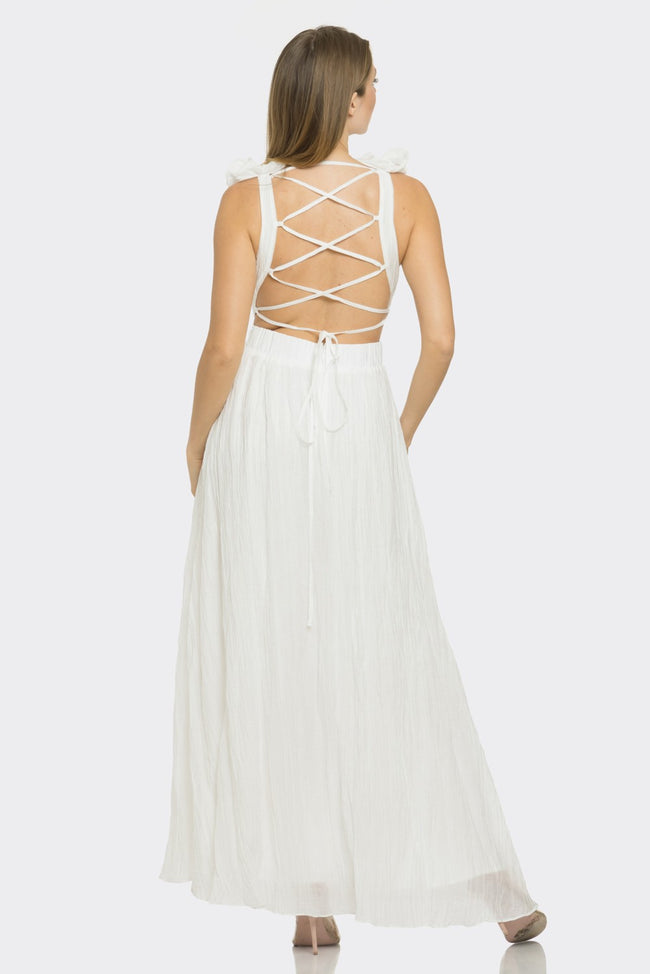 White Off Ruffle Shoulder Maxi Dress