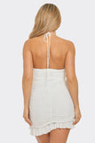 Off White Halter Ruffle Mini Dress