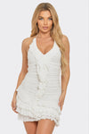 Off White Halter Ruffle Mini Dress