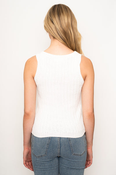 Off White Front Button Detail Sweater Tank Top