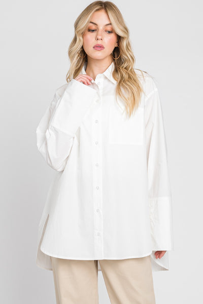 White Oversized Poplin Button Down Skirt