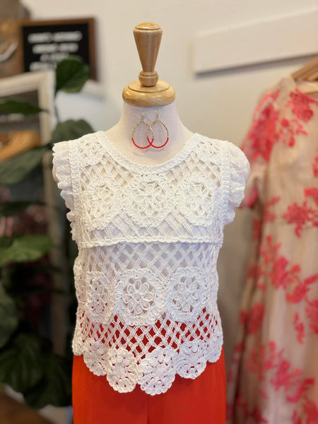 White Crochet Sleeveless Top
