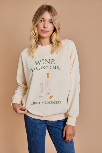 Long Sleeve Round Neck "Wine Tasting Club" Sweatshirt