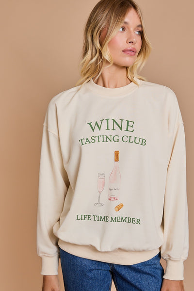 Long Sleeve Round Neck "Wine Tasting Club" Sweatshirt