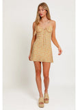 Yellow Ditsy Floral Spaghetti Strap Ruched Dress