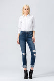 Denny Mid Rise Distressed Jeans With Slanted Cuff