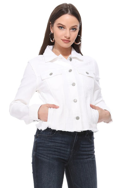 White Raw Hem Denim Jacket