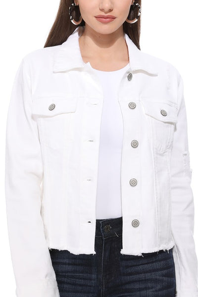 White Raw Hem Denim Jacket