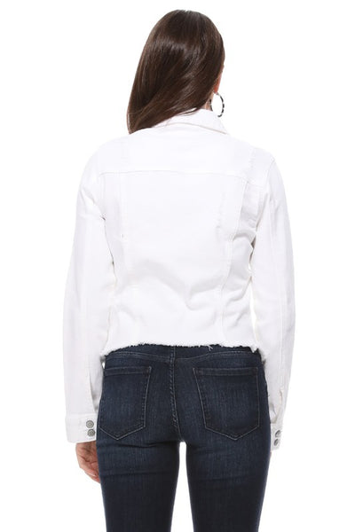 White Raw Hem Denim Jacket