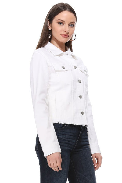 White Raw Hem Denim Jacket