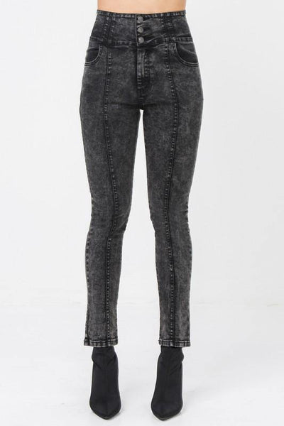 Avril Black Acid Washed Tapered Leg Jeans - THE WEARHOUSE