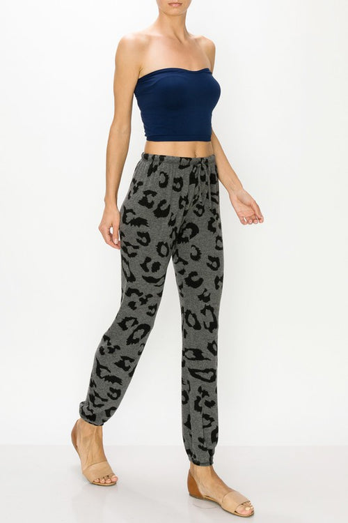 Charcoal Leopard Print Brushed Sweatpants
