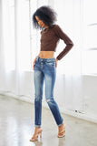 Marly Mid Rise Button Fly Skinny Straight Jean