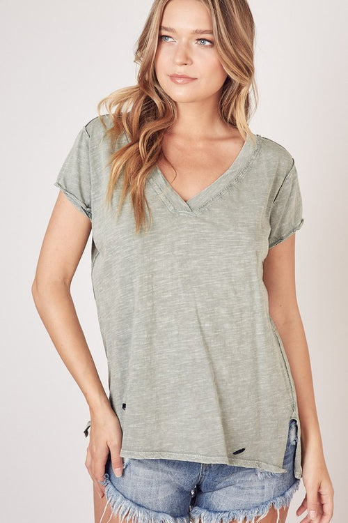 Olive Colored Weathered V-Neck Top