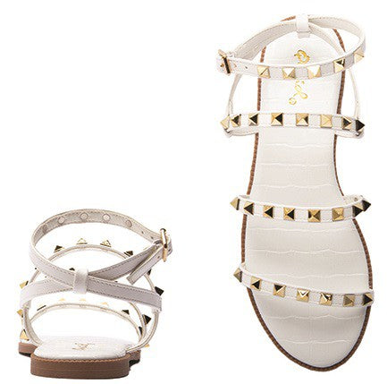 Vicki White and Gold Studded Flat Sandals
