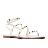 Vicki White and Gold Studded Flat Sandals