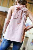 Dusty Pink Colored Ruffle Neck Tie Back Blouse