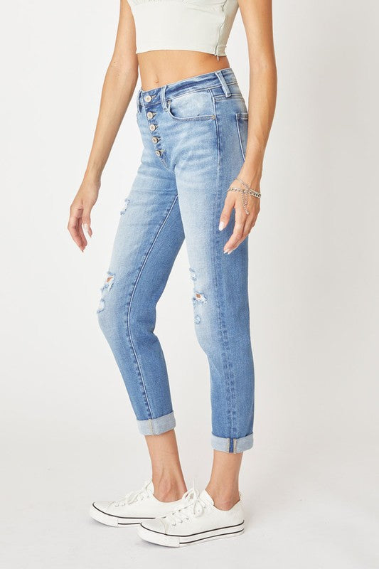Gracie High Rise Button Down Girlfriend Jeans – THE WEARHOUSE