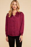 Red Satin Flowy Cuffed Sleeve Button Down Top