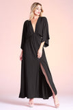 Black Colored Textured Solid Kimono Maxi Dress