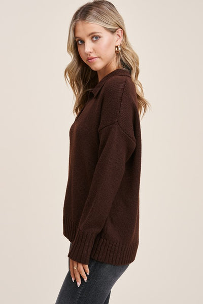 Chocolate Split Neck Pullover Sweater