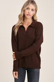 Chocolate Split Neck Pullover Sweater