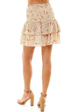 Cream and Floral Smocked Waist Ruffle Mini Skirt