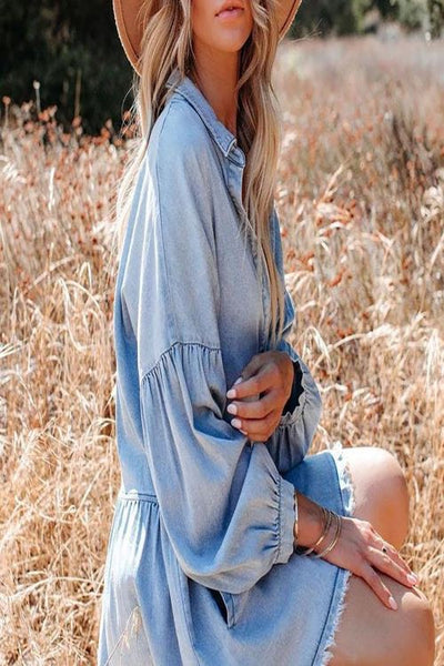 Denim Chambray Pocketed Button Down Tunic