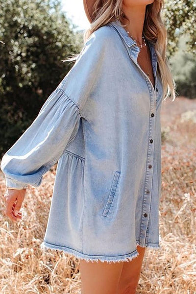 Denim Chambray Pocketed Button Down Tunic