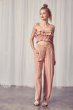 Rose Colored Linen Smocked Waist Pants