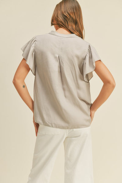 Dove Colored V Neck Butterfly Sleeve Blouse