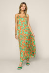 Green and Orange Tropical Pineapple Print Maxi Dress