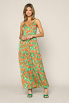 Green and Orange Tropical Pineapple Print Maxi Dress