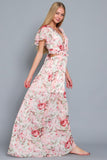 Pink and Ivory Floral Open Back Maxi Dress