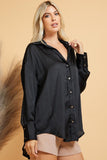 Black Colored Shirt-tail Hem Long Sleeve Button Up