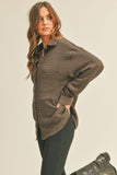 Espresso Colored Crinkled Button Down Top