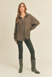 Espresso Colored Crinkled Button Down Top