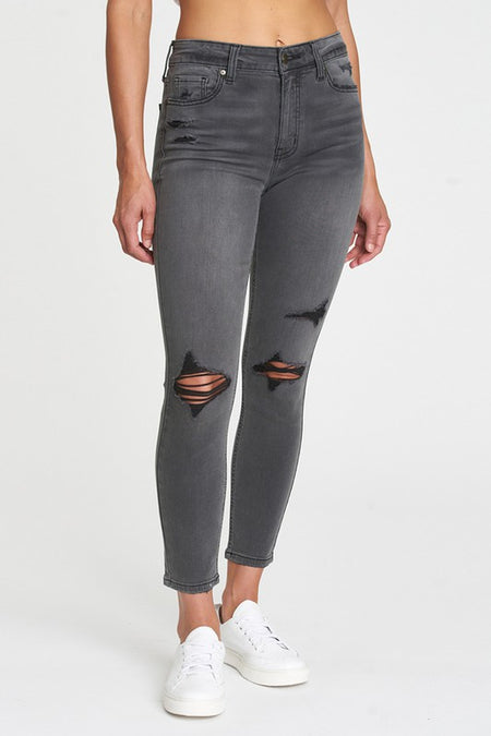 Gracie Grey Colored Mid Rise Boot Cut Jeans