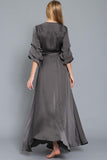 Charcoal Colored Shirring Sleeve Wrap Mini Dress