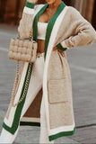 Green and Khaki Open Front Long Cardigan