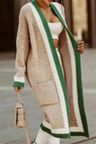 Green and Khaki Open Front Long Cardigan