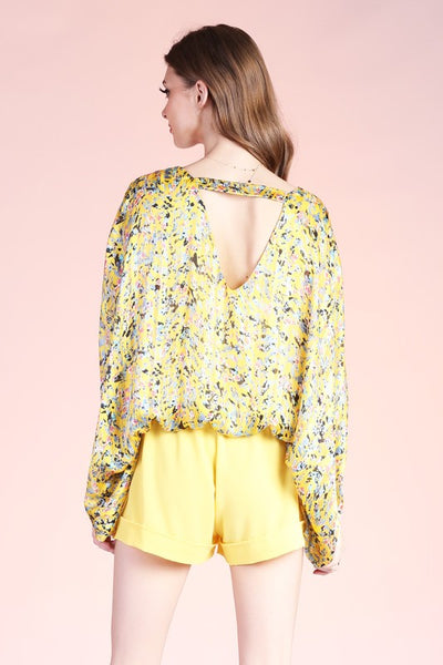 Yellow Ditsy Pixel Caftan Top with Back Band