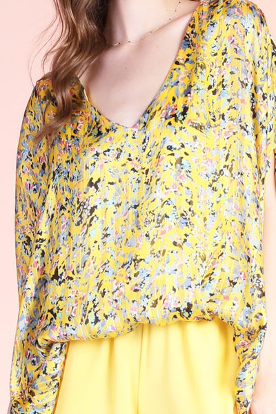 Yellow Ditsy Pixel Caftan Top with Back Band