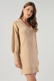 Camel Colored Balloon Sleeve Sweater Dress