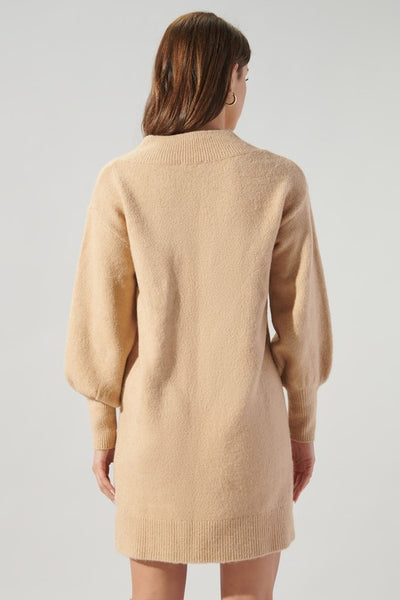 Camel Colored Balloon Sleeve Sweater Dress