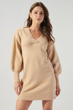 Camel Colored Balloon Sleeve Sweater Dress