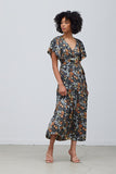 Slate Colored Floral Printed Wrap Dress