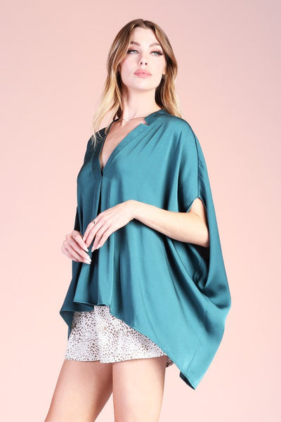 Hunter Green Double Notched Caftan Top