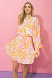 Yellow and Pink Printed Woven Mini Dress