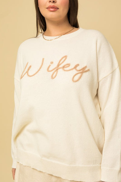 White Colored "Wifey" Pullover Sweater